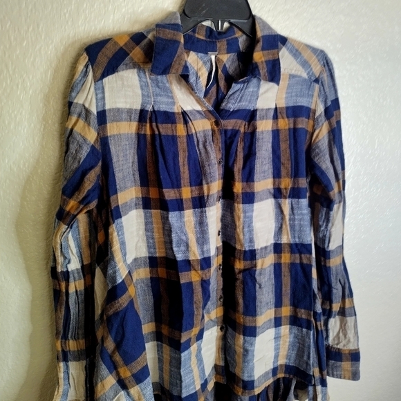Free People Peppy in Plaid Button Up Blouse Top Ruffle sz S - Picture 3 of 8